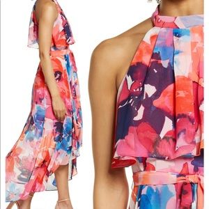 Eliza J Blue/Pink Floral High-Low Gown
